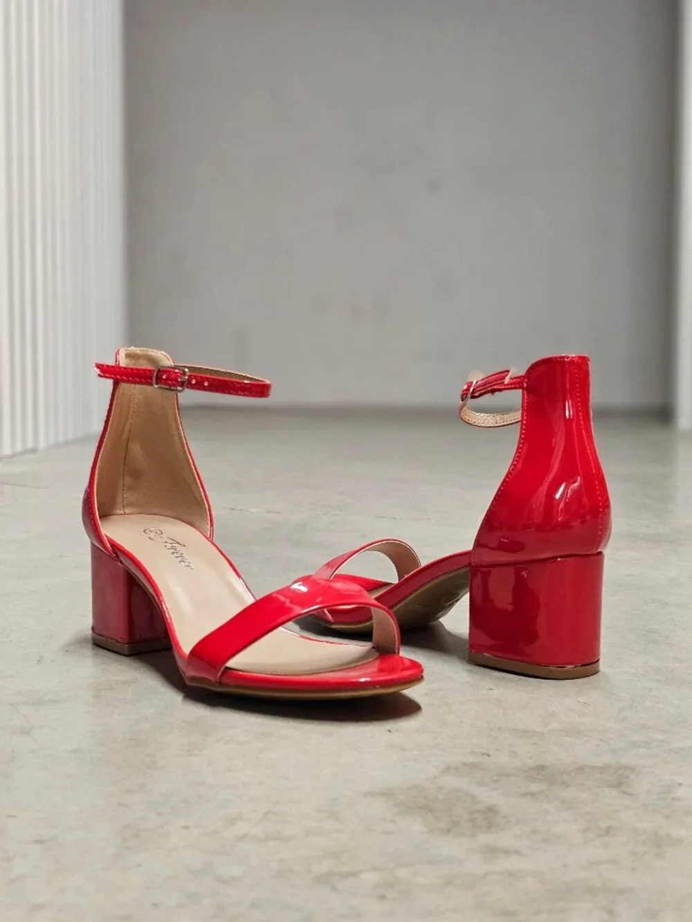 Red Patent Block Heel Sandals With Ankle Strap - Womens Dress Shoes - Picture 8 of 12